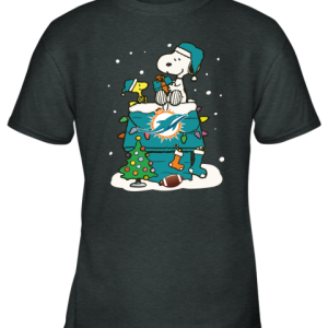 A Happy Christmas With Miami Dolphins Snoopy Shirts Youth T Shirt 2