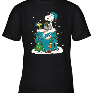 A Happy Christmas With Miami Dolphins Snoopy Shirts Youth T Shirt 9