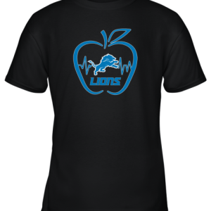 Apple Heartbeat Teacher Symbol Detroit Lions Youth T-Shirt –