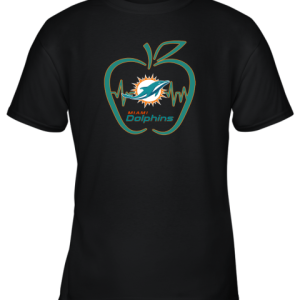 Apple Heartbeat Teacher Symbol Miami Dolphins Youth T-Shirt –