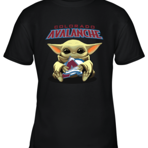 Baby Yoda Hugs The Colorado Avalanche Ice Hockey Youth T-Shirt –