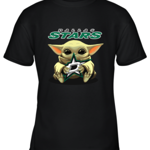 Baby Yoda Hugs The Dallas Stars Ice Hockey Youth T-Shirt –