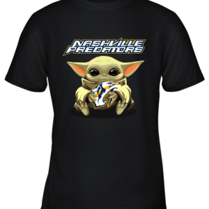 Baby Yoda Hugs The Nashville Predators Ice Hockey Youth T-Shirt –