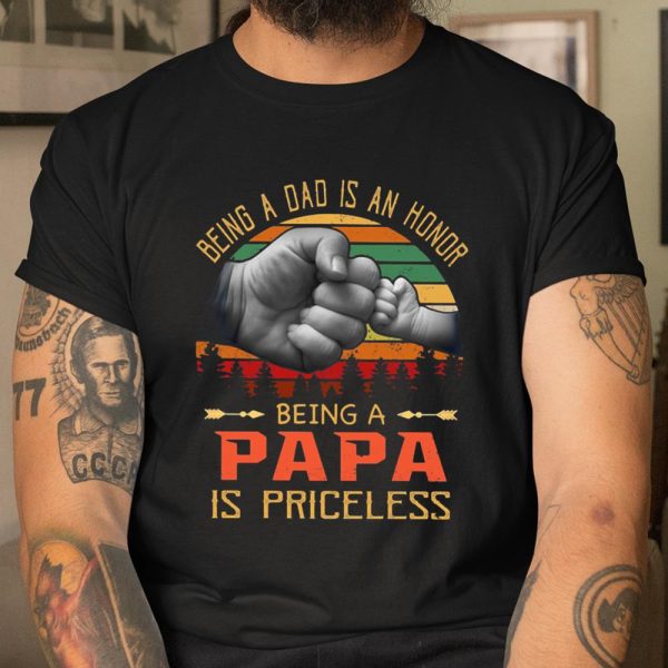 Being A Dad is An Honor Being A Papa is Priceless Vintage Sunset Family Shirt T Shirt  Itees Global