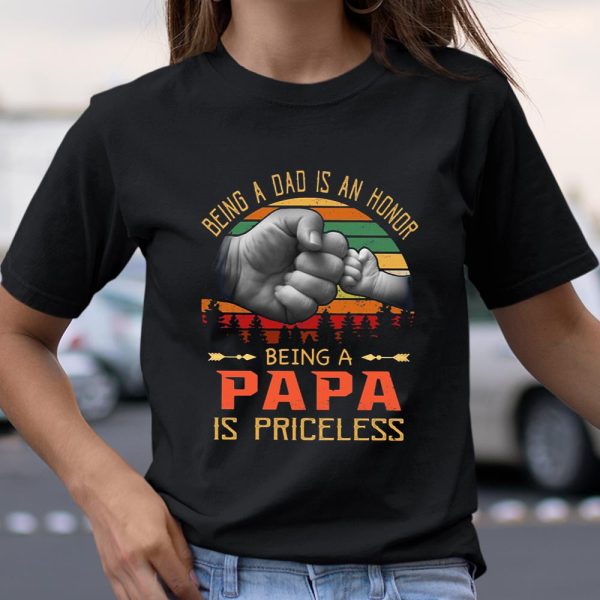 Being A Dad is An Honor Being A Papa is Priceless Vintage Sunset Family Shirt T Shirt  Itees Global