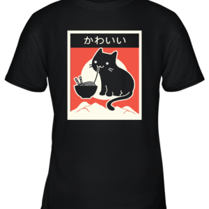 Black Cat Eating Ramen Japanese Kawaii Cat Youth T-Shirt –