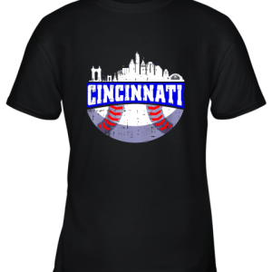 Cincinnati Baseball Skyline Ohio Baseball Player Gift Youth T-Shirt –