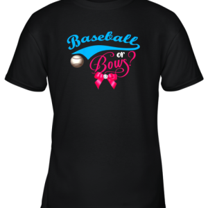 Cute Baseball or Bows Gender Reveal Party Youth T-Shirt –