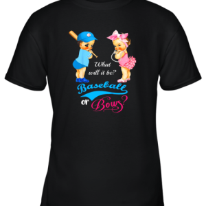 Cute Baseball or Bows Gender Reveal Youth T-Shirt –