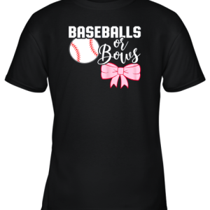Cute Baseballs or Bows Gender Reveal Team Boy or Team Girl Youth T-Shirt –