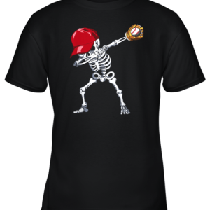 Dabbing Skeleton Baseball Shirt Funny Halloween Gift Boys Youth T-Shirt –