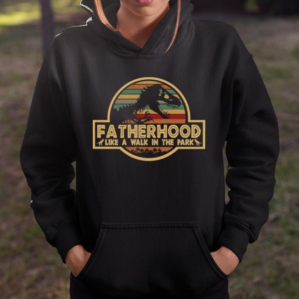 Fatherhood Like A Walk In The Park Retro Vintage T-Rex Dinosaur Father’s Day For Dad T Shirt  Itees Global