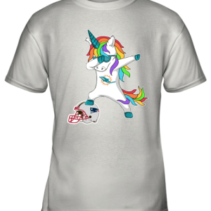 Football Dabbing Unicorn Steps On Helmet Miami Dolphins Youth T-Shirt –