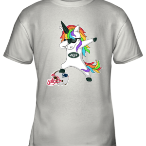 Football Dabbing Unicorn Steps On Helmet New York Jets Youth T-Shirt –