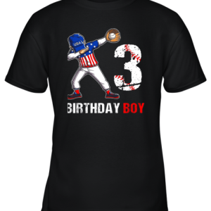 Kids 3 Years Old 3rd Birthday Baseball Dabbing Shirt Gift Party Youth T-Shirt –