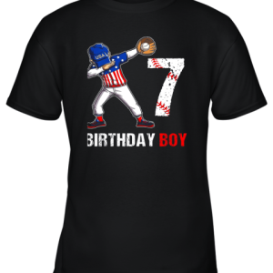 Kids 7 Years Old 7th Birthday Baseball Dabbing Shirt Gift Party Youth T-Shirt –