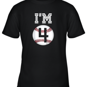 Kids Birthday Boy 4 Baseball 4th Party Gift Youth T-Shirt –
