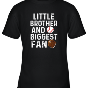 Kids Little Brother Biggest Fan Baseball Shirt Funny Boys Kids Youth T-Shirt –