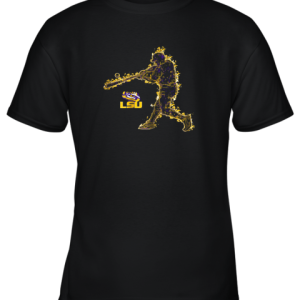 LSU Tigers Baseball Player On Fire Shirt Apparel Youth T-Shirt –