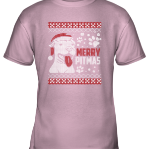 Merry Pitmas Pitbull Ugly Christmas Holiday Adult Crewneck Youth T-Shirt –