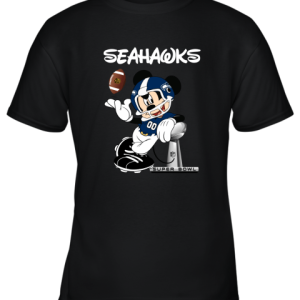 Mickey Seahawks Taking The Super Bowl Trophy Football Youth T-Shirt –