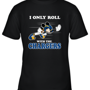 NFL Mickey Mouse I Only Roll With Los Angeles Chargers Youth T-Shirt –