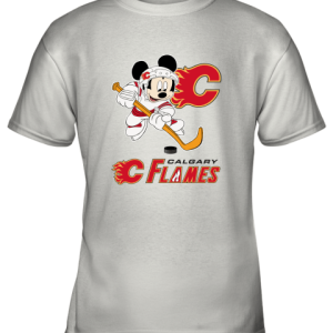 NHL Hockey Mickey Mouse Team Calagary Flames Youth T-Shirt –