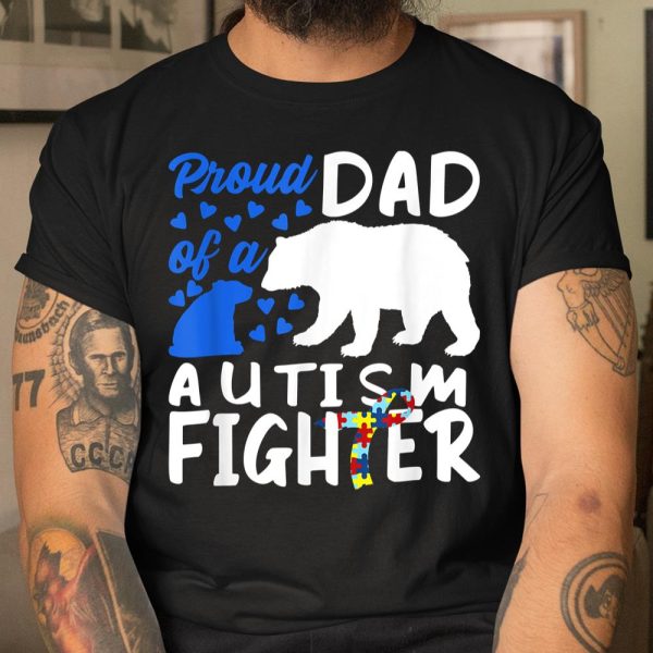 Proud Dad Of A Autism Fighter Awareness Puzzle Piece Ribbon T Shirt  Itees Global