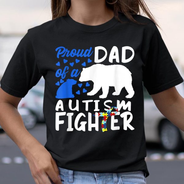 Proud Dad Of A Autism Fighter Awareness Puzzle Piece Ribbon T Shirt  Itees Global