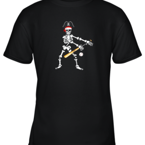 Skeleton Pirate Floss Dance With Baseball Shirt Halloween Youth T-Shirt –