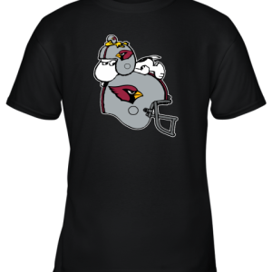 Snoopy And Woodstock Resting On Arizona Cardinals Helmet Youth T-Shirt –