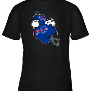 Snoopy And Woodstock Resting On Buffalo Bills Helmet Youth T-Shirt –