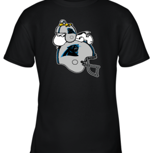 Snoopy And Woodstock Resting On Carolina Panthers Helmet Youth T-Shirt –