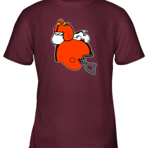 Snoopy And Woodstock Resting On Cleveland Browns Helmet Youth T-Shirt –
