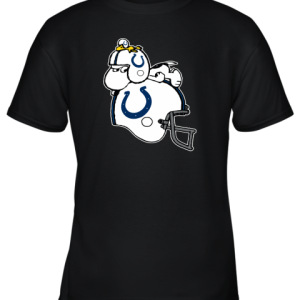 Snoopy And Woodstock Resting On Indianapolis Colts Helmet Youth T-Shirt –