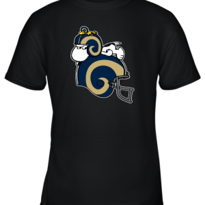 Snoopy And Woodstock Resting On Los Angeles Rams Helmet Youth T-Shirt –