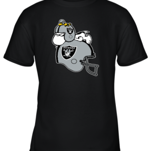 Snoopy And Woodstock Resting On Oakland Raiders Helmet Youth T-Shirt –