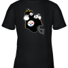 Snoopy And Woodstock Resting On Pittsburg Steelers Helmet Youth T-Shirt –