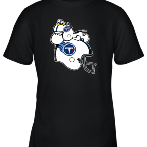 Snoopy And Woodstock Resting On Tennessee Titans Helmet Youth T-Shirt –