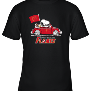 Snoopy And Woodstock Ride The Calary flames Car NHL Youth T-Shirt –