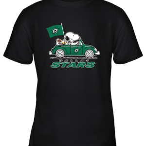 Snoopy And Woodstock Ride The Dallas Star Car NHL Youth T-Shirt –