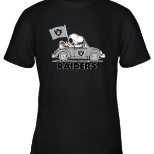 Snoopy And Woodstock Ride The Oakland Raiders Car NFL Youth T-Shirt –