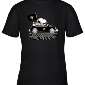 Snoopy And Woodstock Ride The Pittsburg Peguins Car NHL Youth T-Shirt –