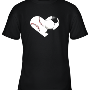 Soccer Baseball Heart Sports Tee, Baseball, Soccer Youth T-Shirt –