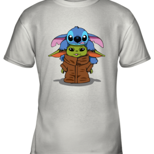 Stitch Climbing On Baby Yoda Star Wars Youth T-Shirt –