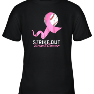 Strike Out Breast Cancer Shirt Pink Ribbon Youth T-Shirt –