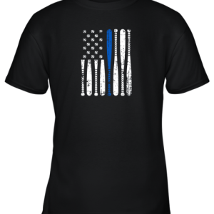 Thin Blue Line LEO USA Flag Police Support Baseball Bat Youth T-Shirt –