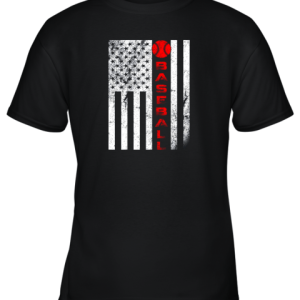 USA Red White Vintage American Flag Baseball Gift Youth T-Shirt –