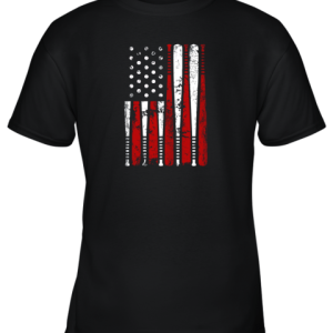 VIntage Baseball Bat American USA Flag Gift Youth T-Shirt –