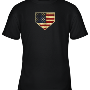 Vintage American Flag Baseball Shirt Home Plate Art Gift Youth T-Shirt –